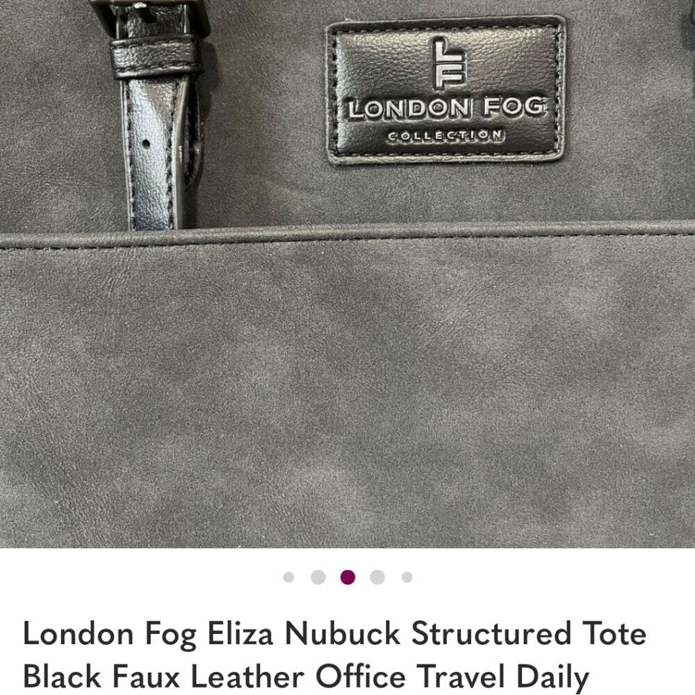 London Fog Black Nubuck Structured TOTE - Picture 5 of 9